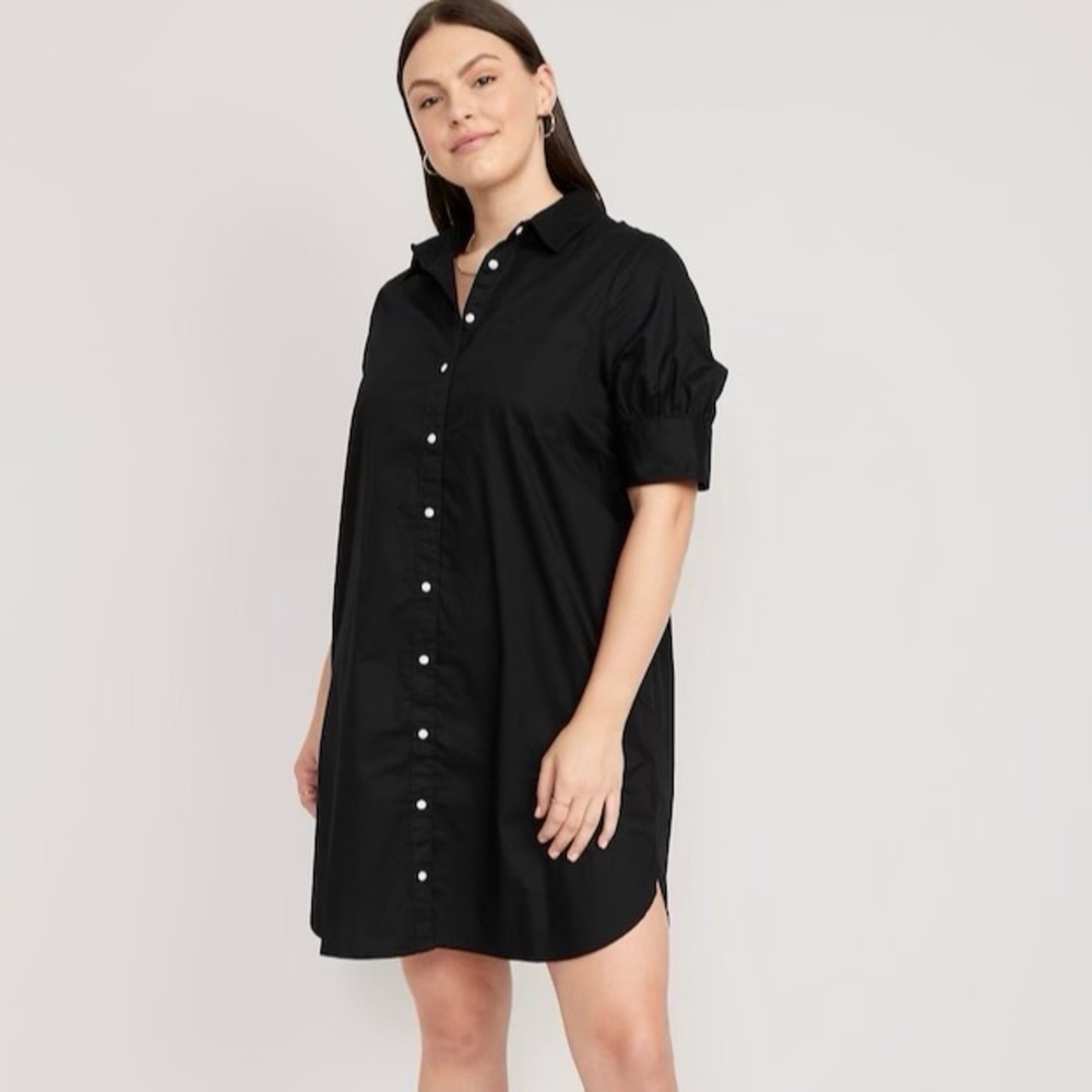 NWT! Black Short-Sleeve Poplin Shirt Dress - Multiple Sizes 💜